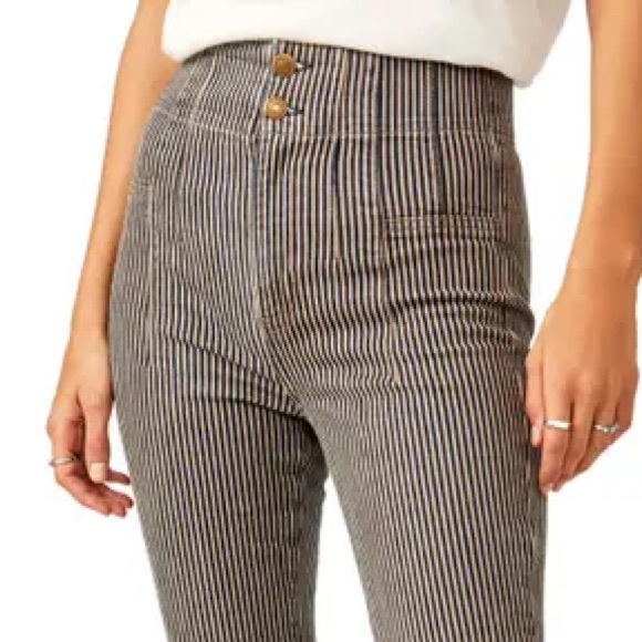 FREE PEOPLE Jayde High Rise Flare Leg Jeans Railroad Stripe - Picture 3 of 12